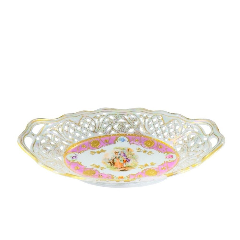 Vintage Dresden Schumann Dish Basket Candy Dish Bavaria German Porcelain Painted